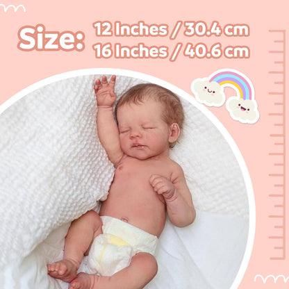 12 & 16" More Flexible Realistic Baby, Reborn Full Liquid Silicone Baby Doll Boy or Girl Lond and Wnya With Realistic Belly Button and Birth Mark