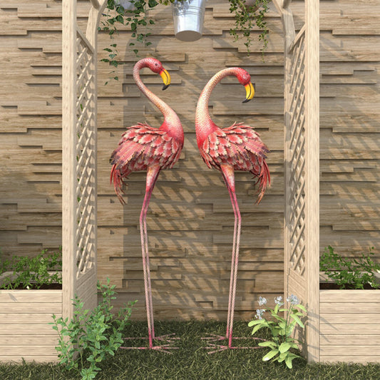 Resistant Metal  Tall Flamingos Garden Statue