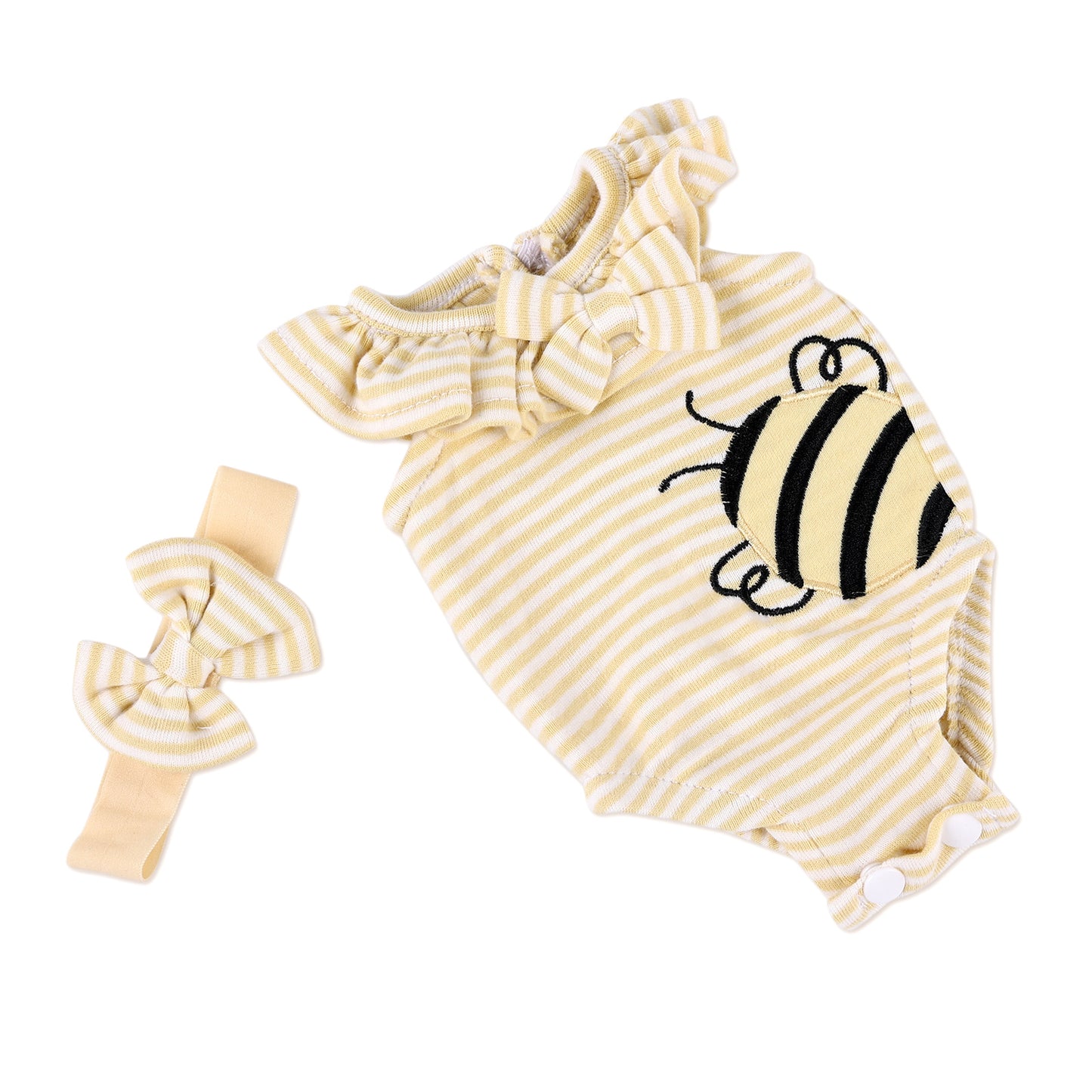 For 16" Full Body Silicone Baby Doll Yellow Striped Clothing 2-Pieces Set Accessories