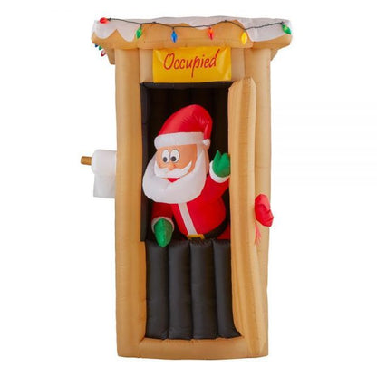 Christmas-animated inflatable santa coming out of the house