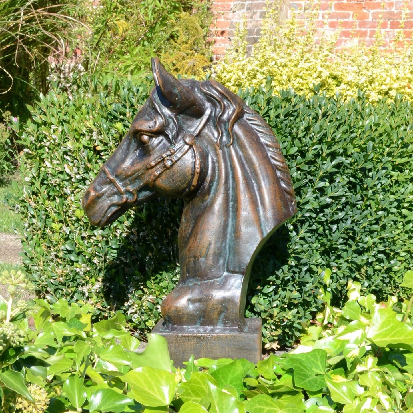 Race Horse Head Bronze Metal Garden Ornament