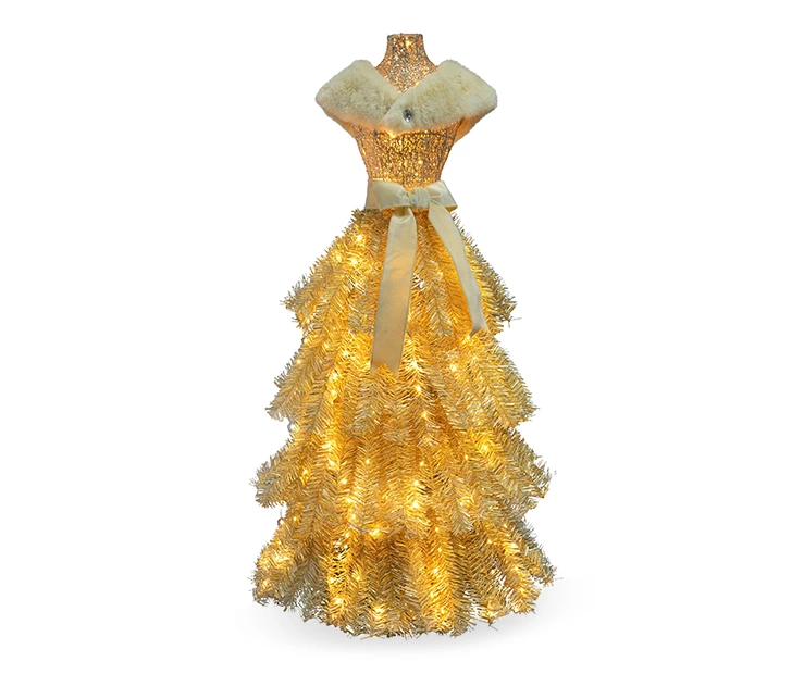 4' Prancer Pre-Lit LED Gold Dress Form Artificial Christmas Tree with Clear Lights