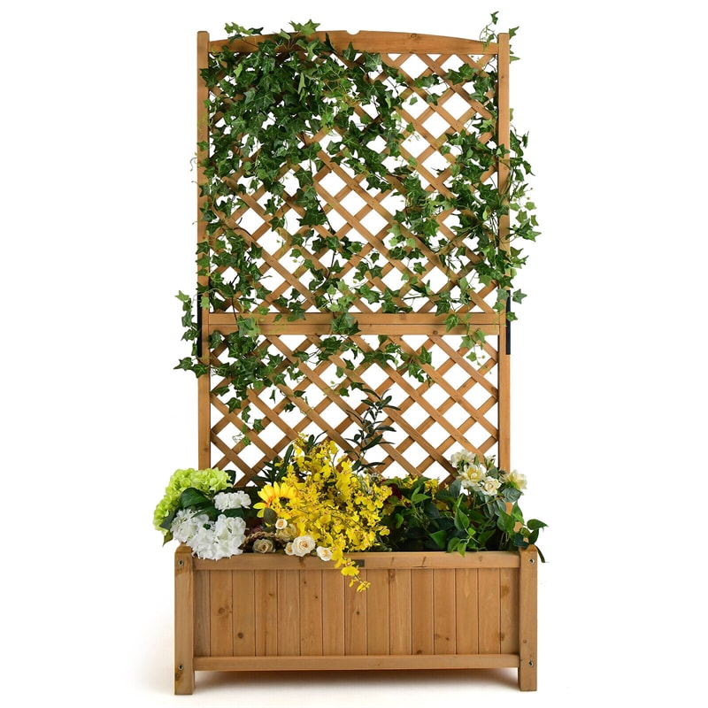 Wooden Raised Garden Bed 71�� High Planter with Trellis for Plant Flower Climbing Pot Hanging-1