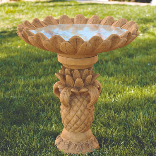 Pineapple Leaves 2-Piece Concrete Bird Bath