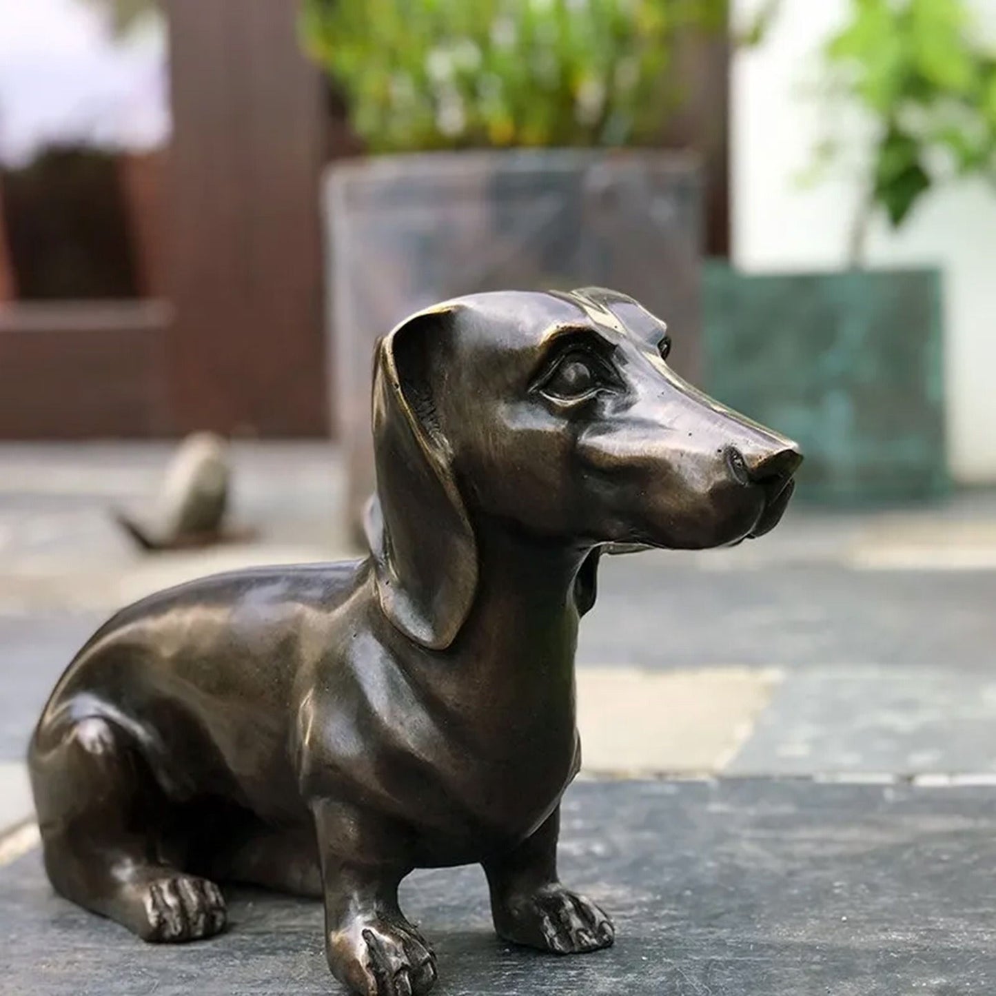 Dachshund Dog Natural Bronze Garden Ornament