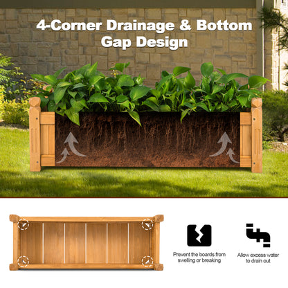 Wooden Rectangular Planter Box Raised Garden Bed for Plants with 4 Corner Drainage