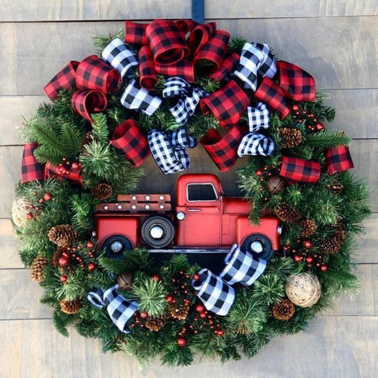 Christmas-red truck christmas wreath