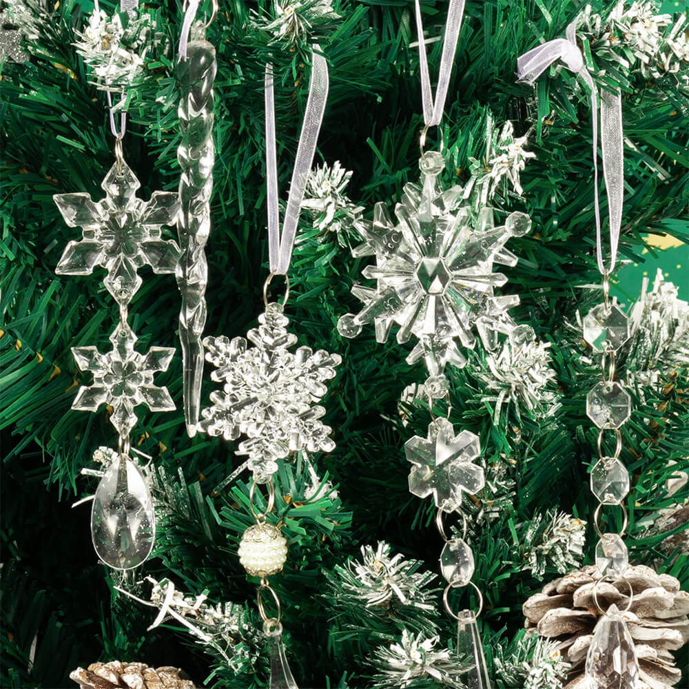 Christmas Decoration Snowflake Crystal Pendant Set (18 PCS)