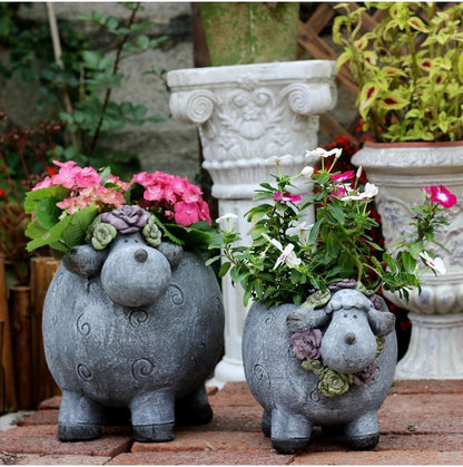 Lovely Sheep Statue for Garden, Sheep Flower Pot, Animal Statue for Garden Courtyard Ornament, Villa Outdoor Decor Gardening Ideas