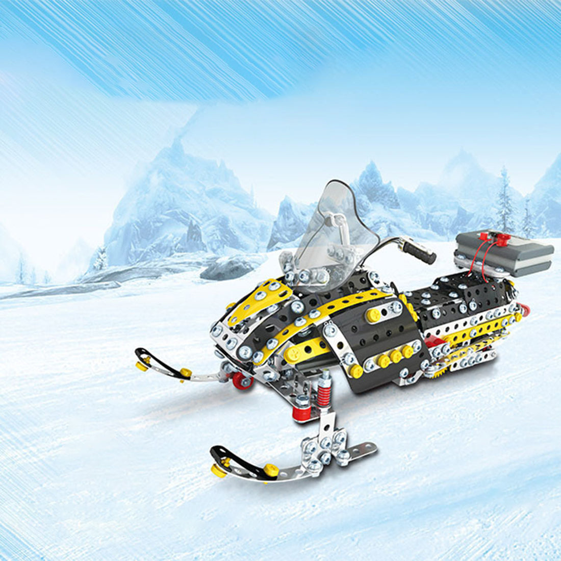 1022Pcs Simulation Snowmobile Model Kits DIY Metal Assembly Toy