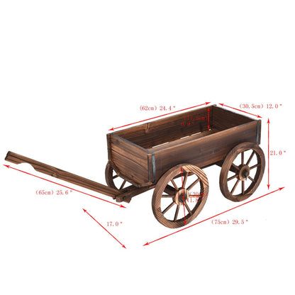 Wood Wagon Flower Planter Pot Stand with Wheels for Garden Outdoor Decor