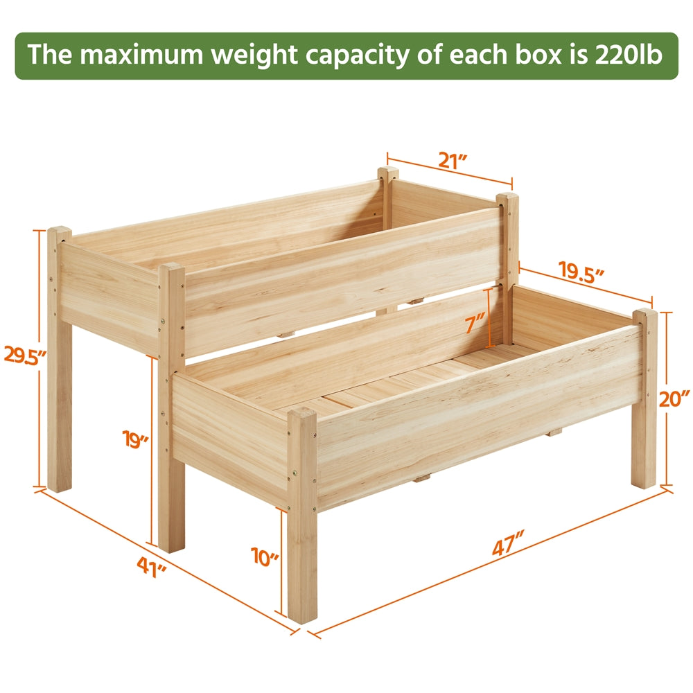 2-Tier Raised Garden Bed Elevated Wooden Planter Box, Wood