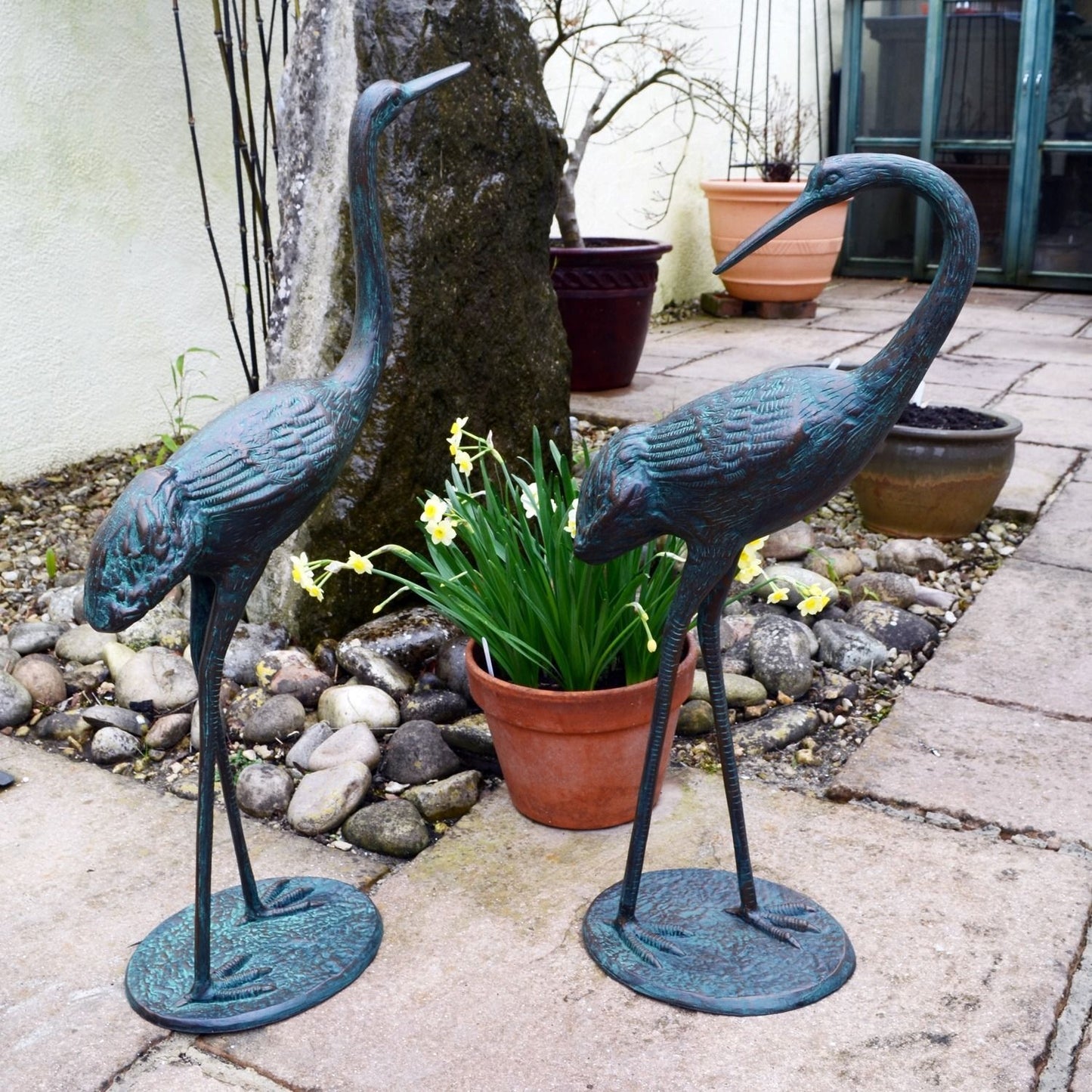 Elegant Cranes Bronze Metal Garden Ornaments  (set of 2 )