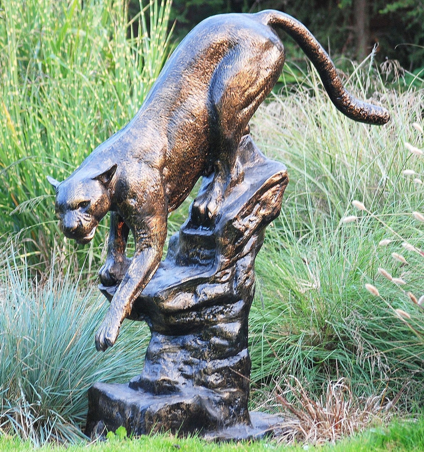 Wild Cougar Bronze Metal Garden Statue