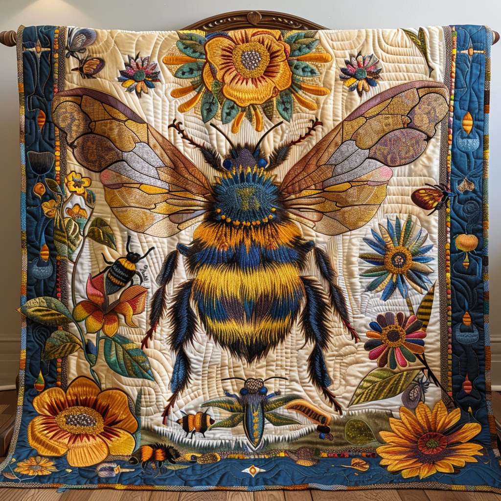 Vintage Floral Bee Quilted Blanket NCU0PD011