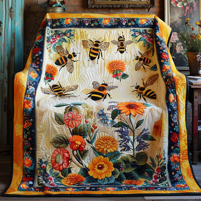 Garden Bee Art Quilted Blanket NCU0PD013