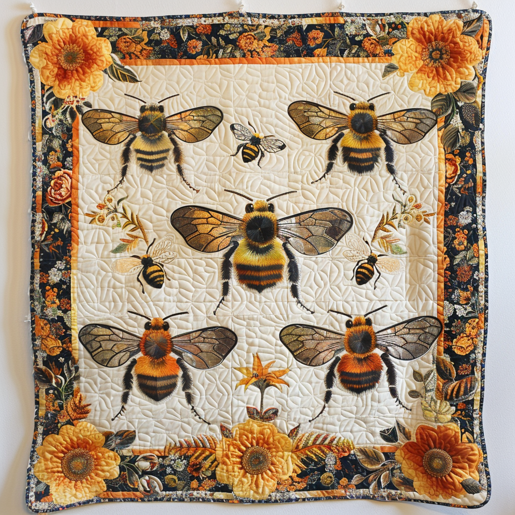 Pollinator's Paradise Bee Quilted Blanket NCU0PD009