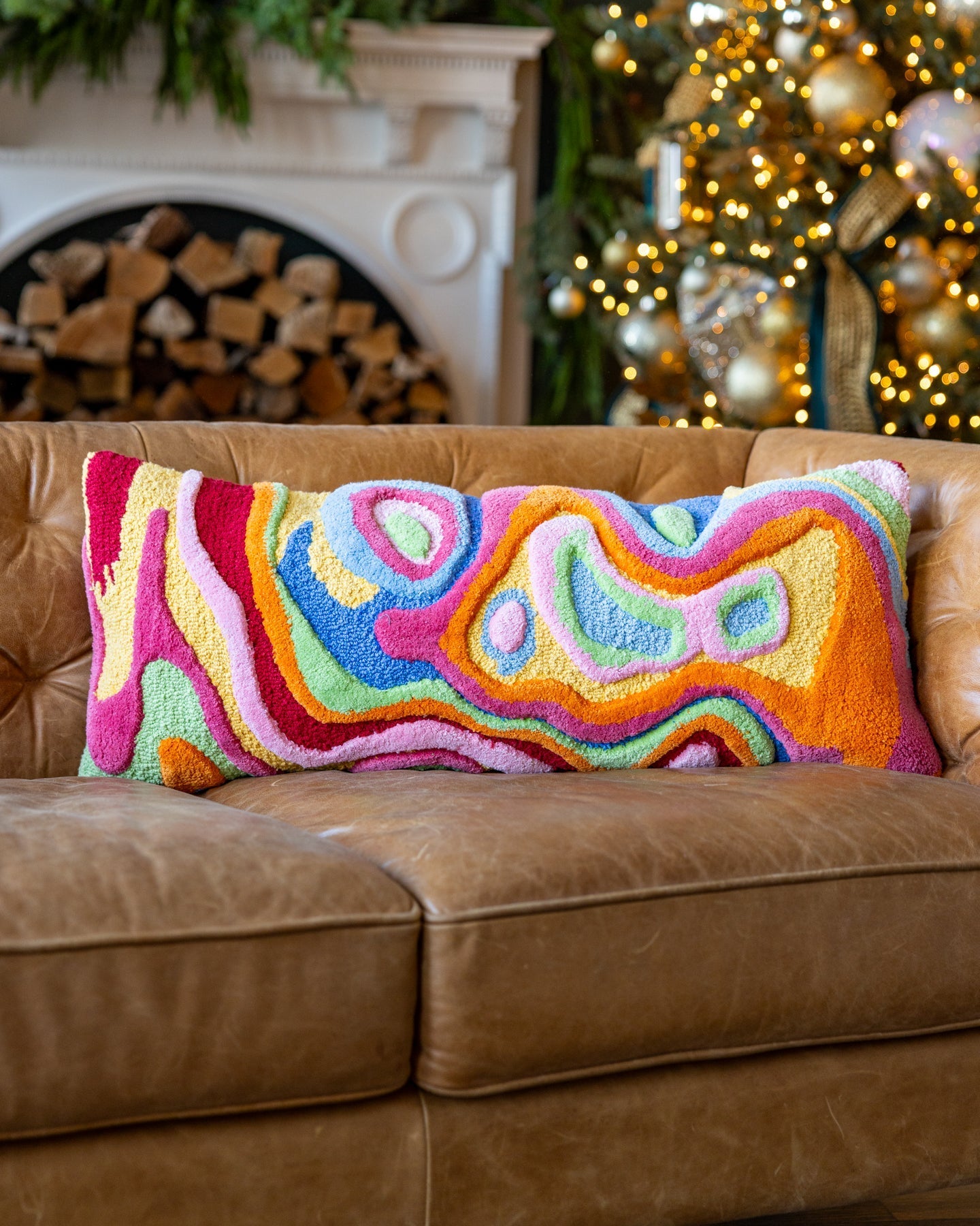 Bellows Organic Cotton Abstract Lumbar Pillow