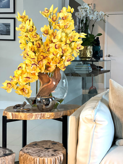 Yellow Cymbidiums in Moon Vase