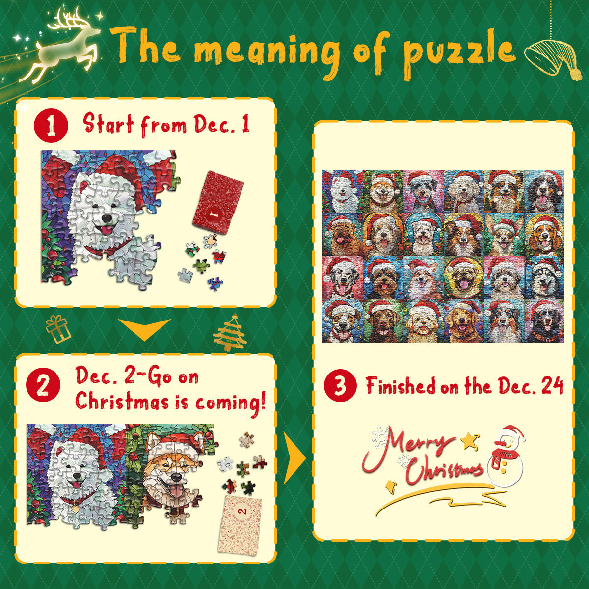 Merry Christmas Dogs Advent Calendar Jigsaw Puzzle 1000 Pieces