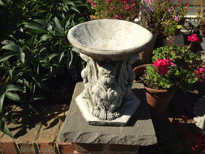 Stunning Stone Triple Gargoyle Garden Bird Bath