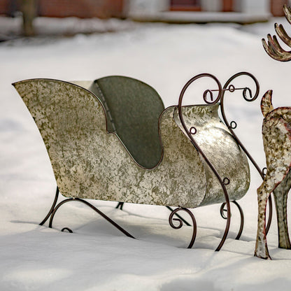 Large Galvanized Iron Reindeer and Sleigh