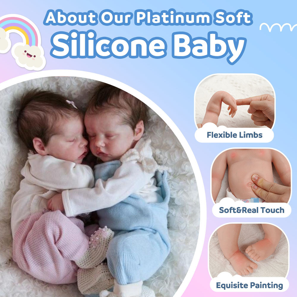 12 & 16 Inches Full Body Silicone Twins Boy and Girl, Affordable Flexible Silicone Newborn Baby Dolls By Dollreborns