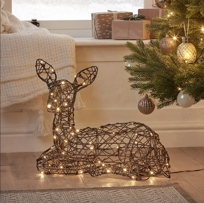 Studley Rattan Resting Fawn Light Up Reindeer 24v