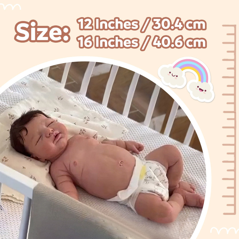 12"&16" Newborn Lifelike Flexible Full Silicone Baby Doll Girl Lucy or Boy Cameron with Lovely Sleeping Eyes and Sweet Chubby Face