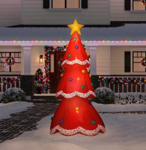 Christmas-12 5 ft inflatable fuzzy plush red christmas tree