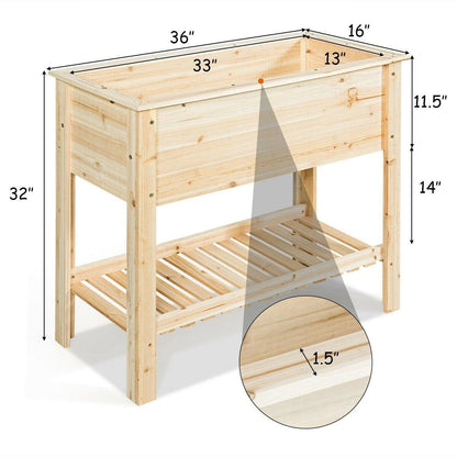 Wooden Outdoor Raised Garden Bed with Storage Shelf