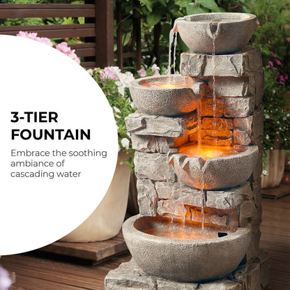 Cuvier Resin Stone Tiered Bowls Fountain with Light