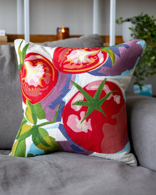 Capri Abstract Tomato Organic Cotton Throw Pillow