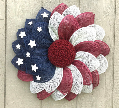 Poly Burlap American Flag Wreath