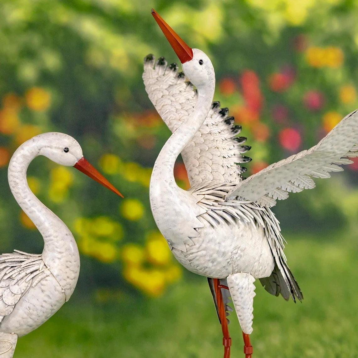 Metal Great White Heron Garden Figurines