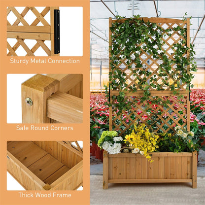 Wooden Raised Garden Bed 71�� High Planter with Trellis for Plant Flower Climbing Pot Hanging-1