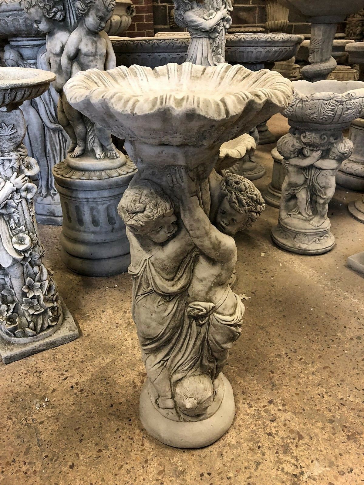 Stunning Stone Twin Cherub Garden Bird Bath