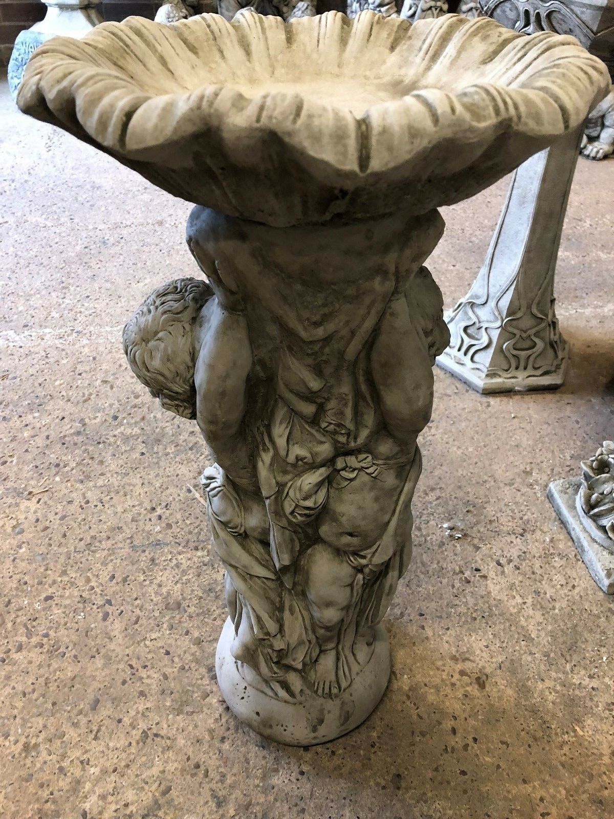 Stunning Stone Twin Cherub Garden Bird Bath