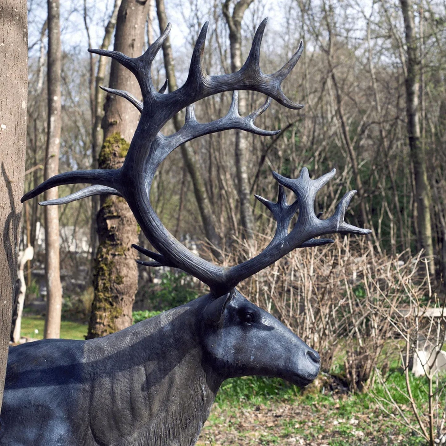 Reindeer Natural Bronze Garden Statue