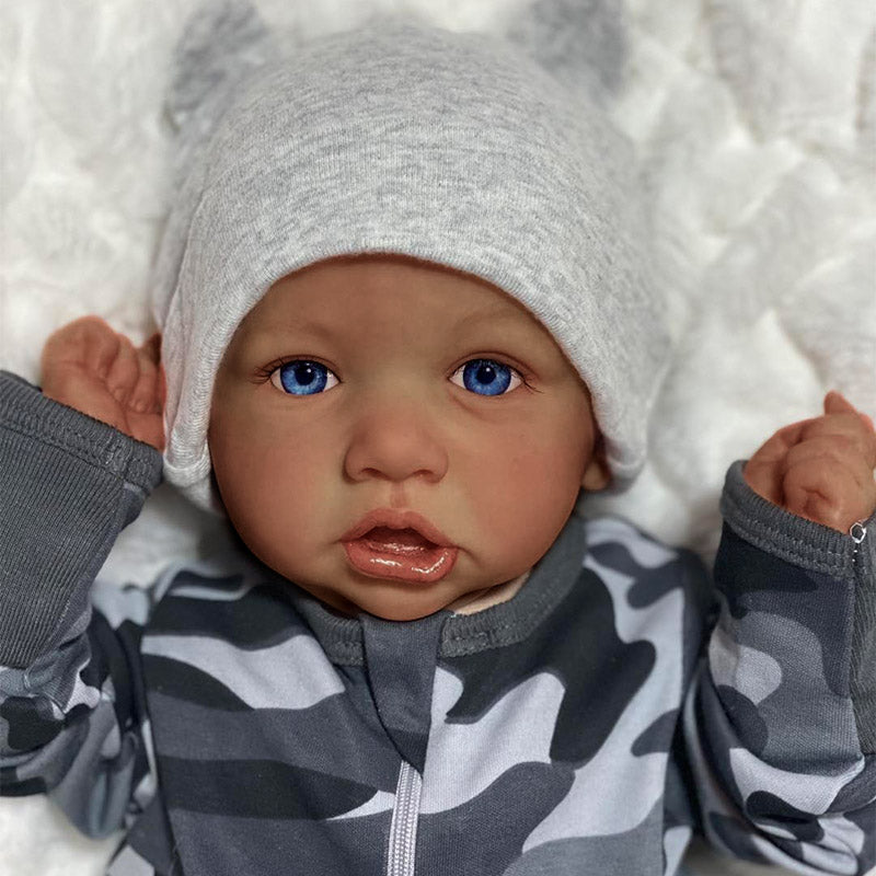 African Baby Series — 12"&16" Reborn Full Silicone Baby Doll Boy Nicholas with Bright and Realistic Blue Acrylic Eyes and Delicate Body Details