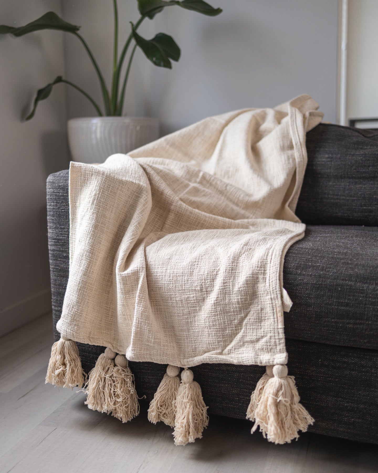 Chloe Organic Cotton Tassel Bed Throw Blanket