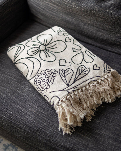 Cordelia Hand Embroidered Organic Cotton Throw Blanket