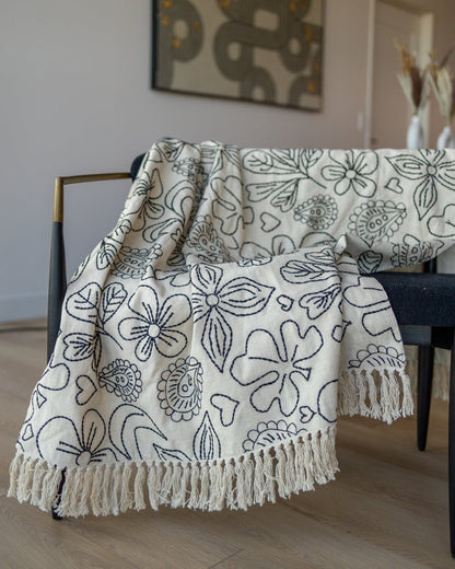 Cordelia Hand Embroidered Organic Cotton Throw Blanket