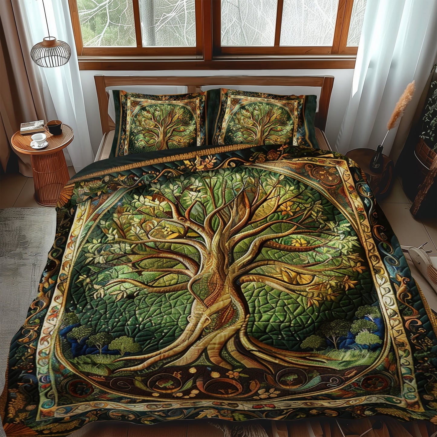 Vibrant Tree of Life 3-Piece Quilted Bedding Set NCU0PD044