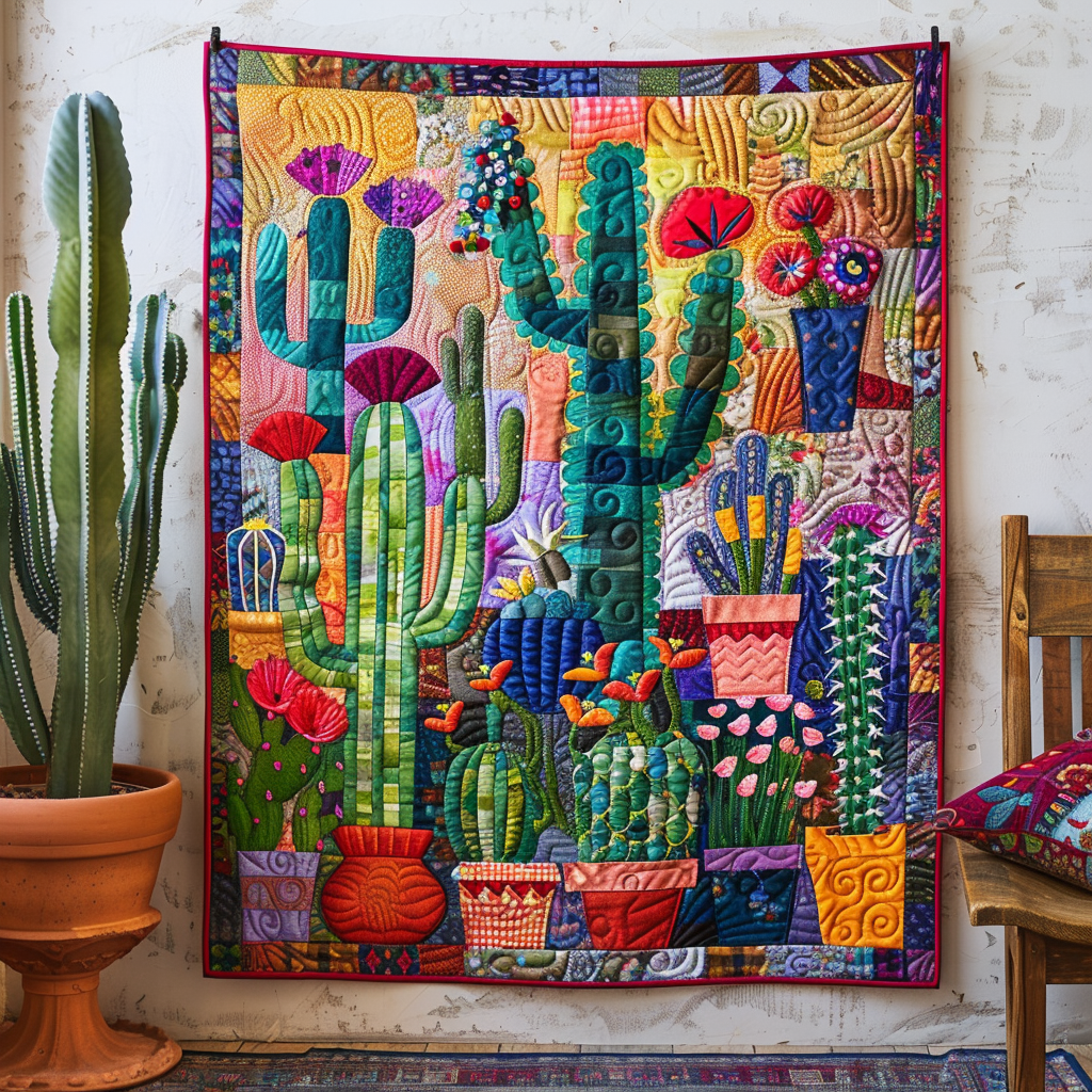 Artistic Cactus Landscape Quilted Blanket NCU0PD025