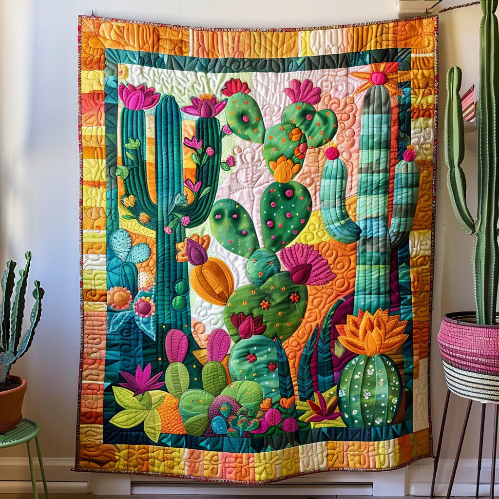 Vibrant Succulent Cactus Quilted Blanket NCU0PD029