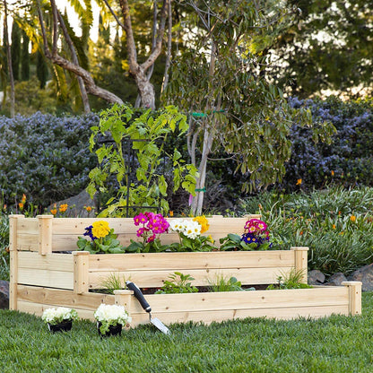 3-Tier 4x4ft Wooden Raised Garden Bed Planter Box Kit for Outdoor Gardening, 48