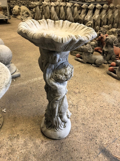 Stunning Stone Twin Cherub Garden Bird Bath