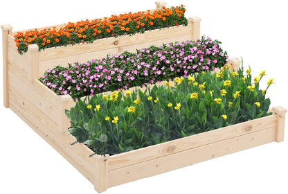 3-Tier 4x4ft Wooden Raised Garden Bed Planter Box Kit for Outdoor Gardening, 48