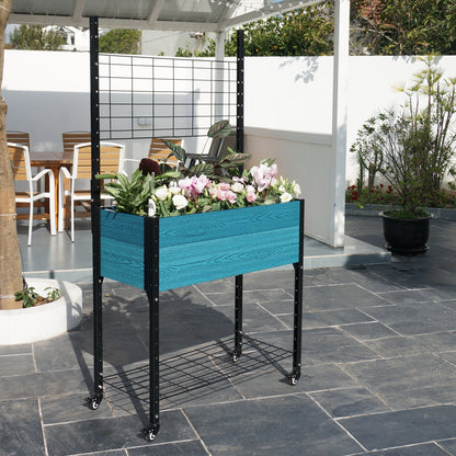 Self-watering Mobile Elevated Planter in Blue with Trellis